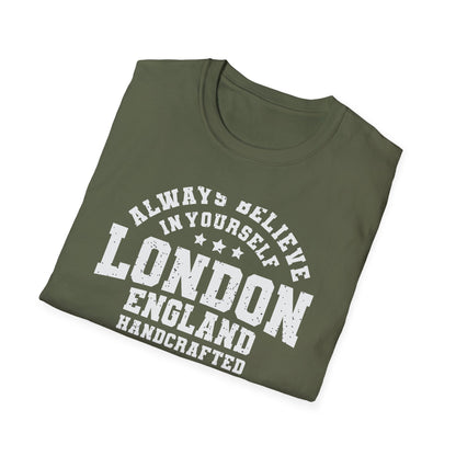 Vintage London Athletic Dept T-Shirt | England Collegiate Style 'Believe in Yourself' Tee | Premium Quality & Empowering