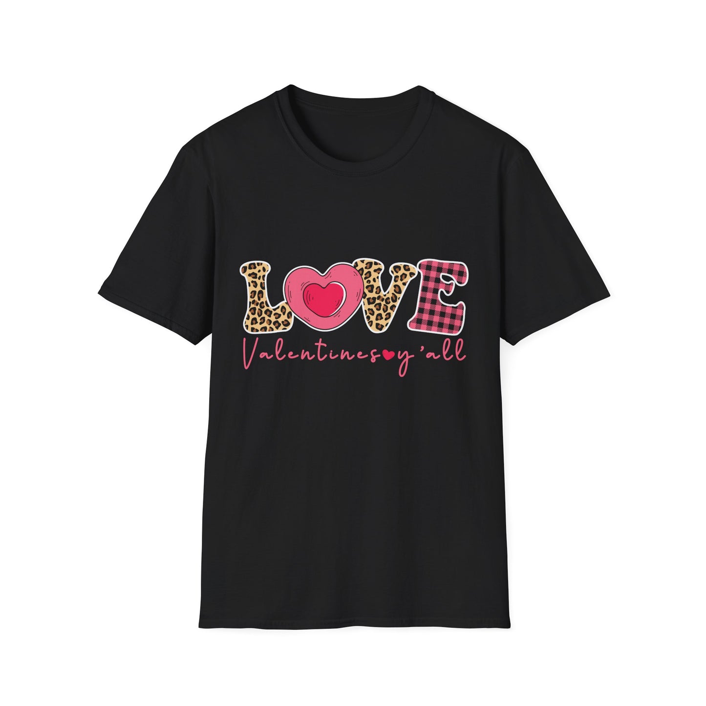 Charming Leopard & Plaid LOVE Valentines Y'all T-Shirt - Trendy Southern Sweetheart Tee for Women, Perfect Valentine's Day Gift