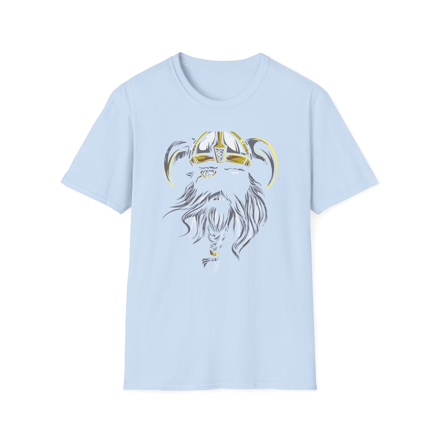 Majestic Viking T-Shirt: Legendary Norse Warrior with Golden Horned Helmet & Braided Beard - Epic Men's Tee Gift