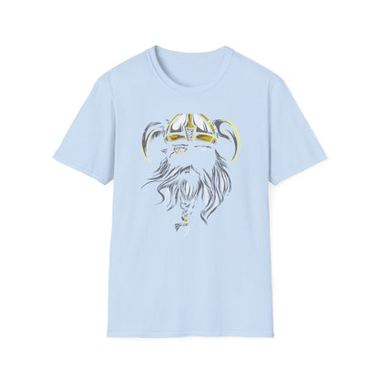 Majestic Viking T-Shirt: Legendary Norse Warrior with Golden Horned Helmet & Braided Beard - Epic Men's Tee Gift