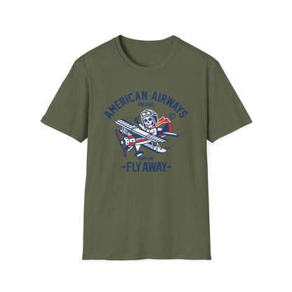Vintage Skeleton Pilot Biplane T-Shirt - American Airways Fly Away Retro Aviation & Thrilling Thumbs Up Tee