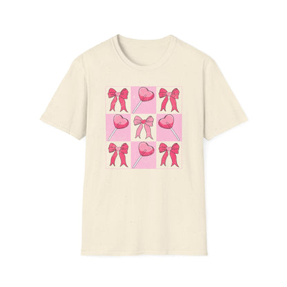 Distressed Pink Bows & Heart Lollipops T-Shirt | Sweet Grunge Love Core Aesthetic Tee for Women & Teens