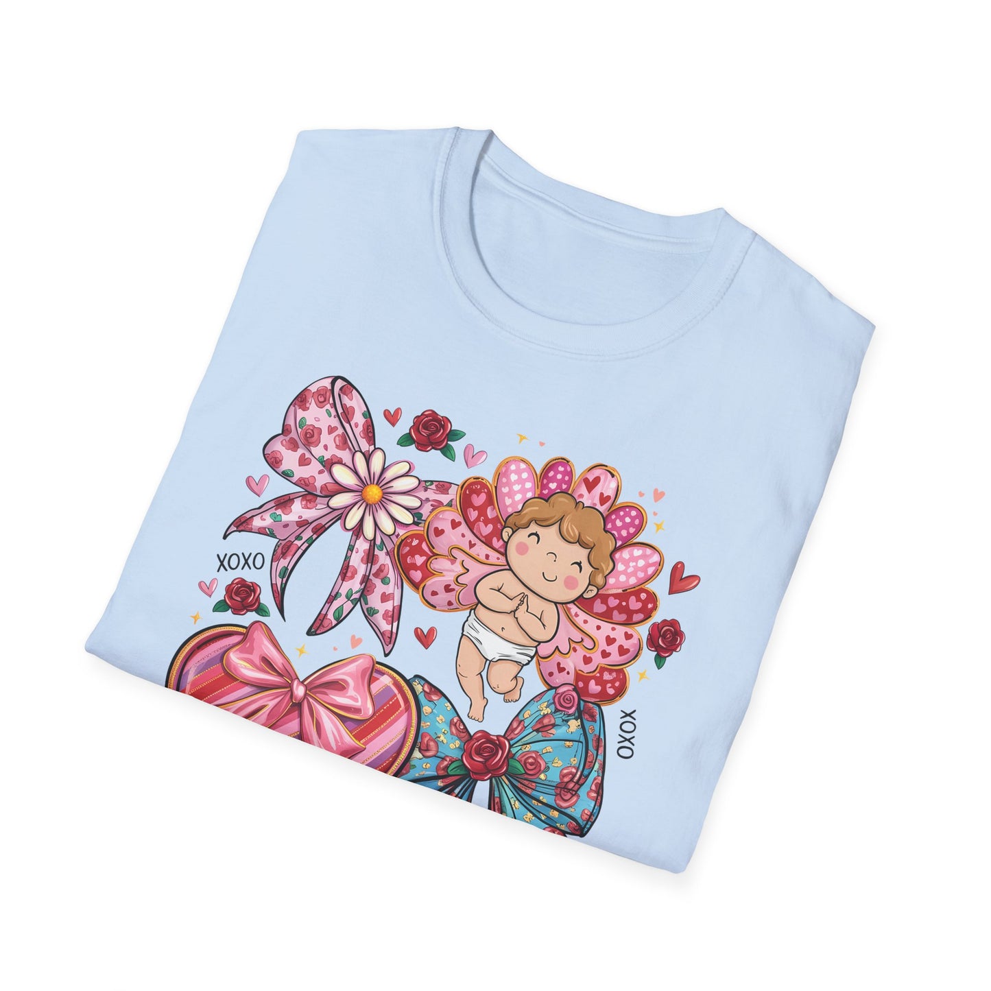 Adorable Valentine's Cupid & Love Heart T-Shirt - Sweet Roses & Bows Tee for Her | Perfect Romantic Gift