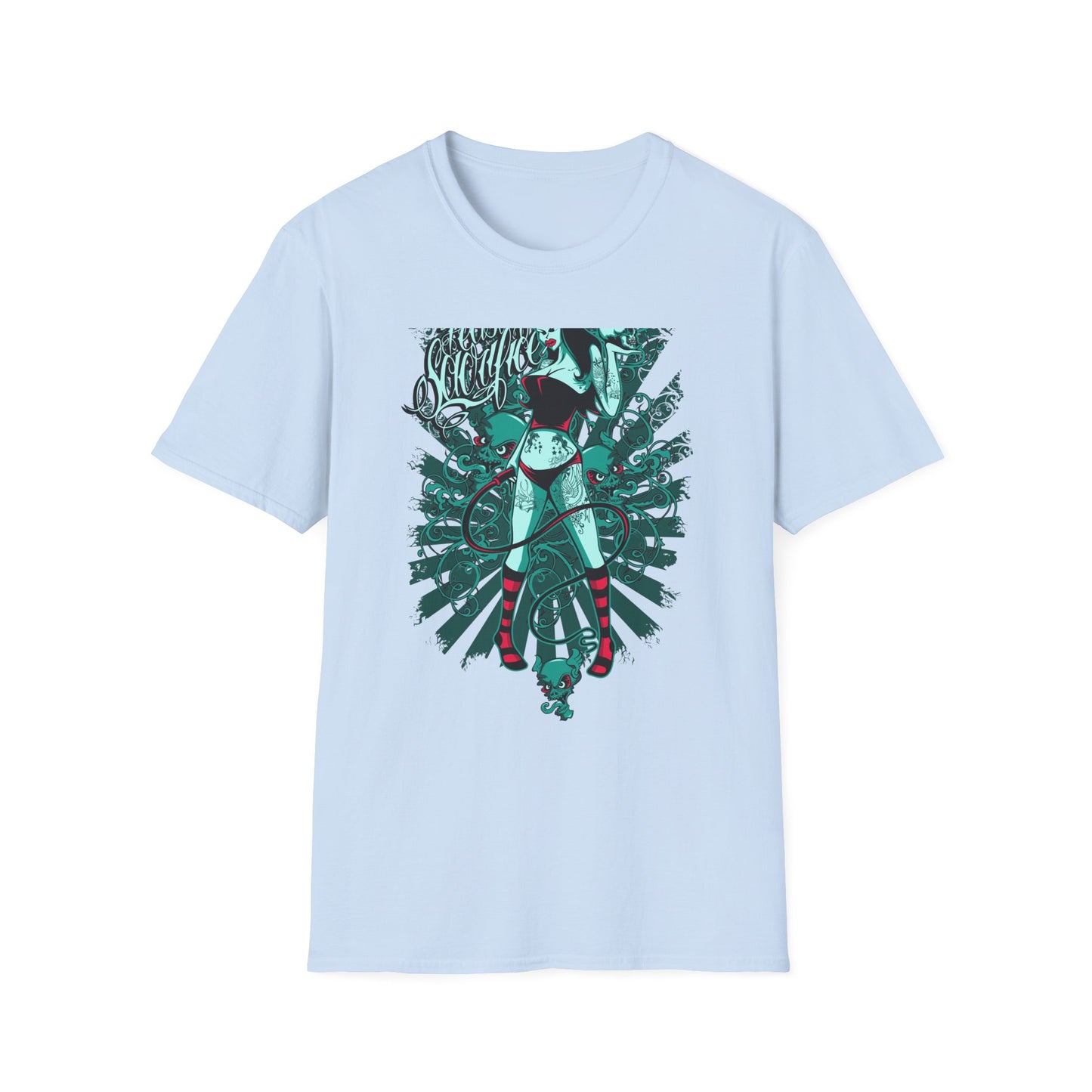 Bold 'Feast of Sacrifice' T-Shirt - Edgy Pin-Up Girl, Flaming Skulls & Tattoo Art for Goth & Alternative Style
