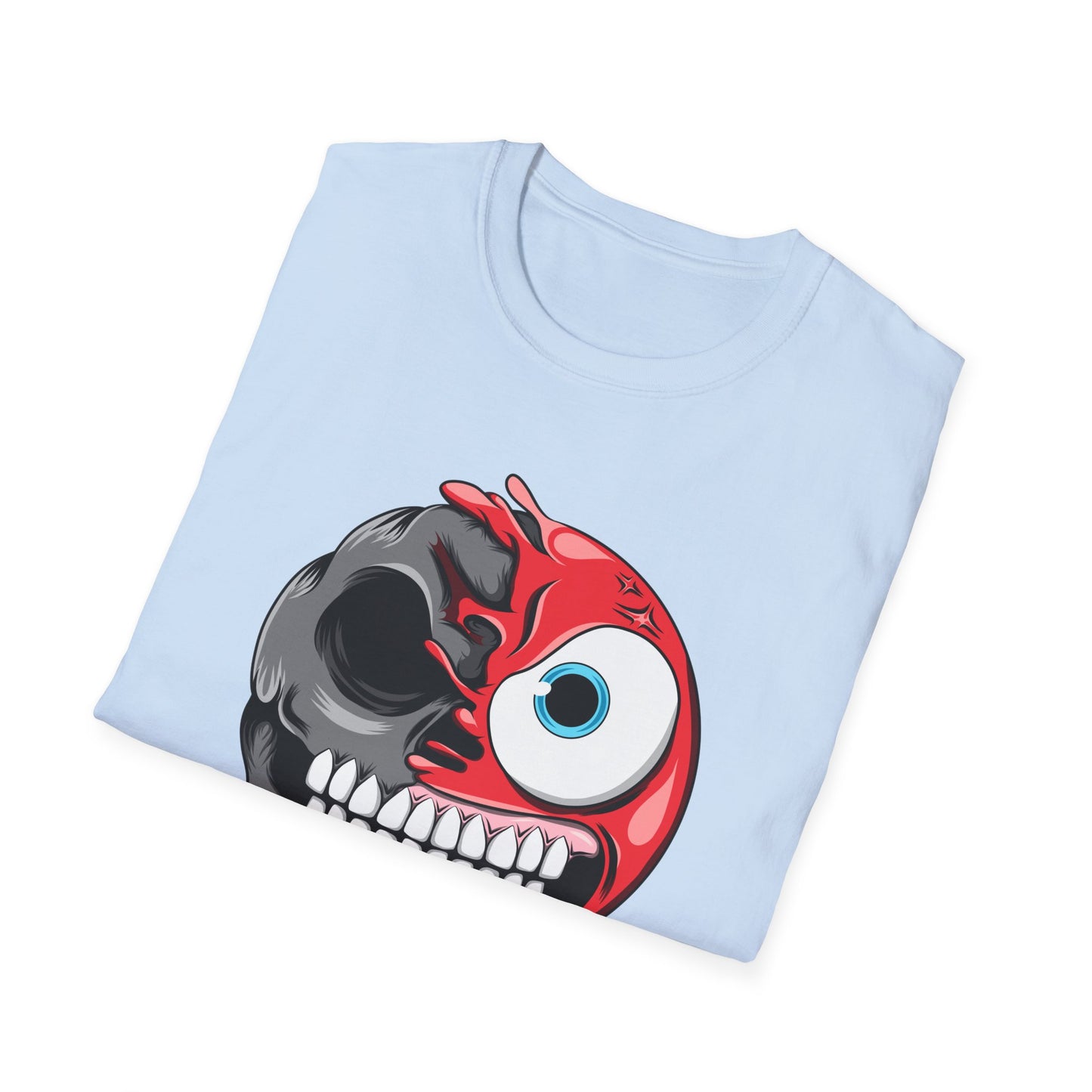 Awesome Split Personality Skull Emoji T-Shirt - Unique Edgy Design for Dark Humor & Bold Style