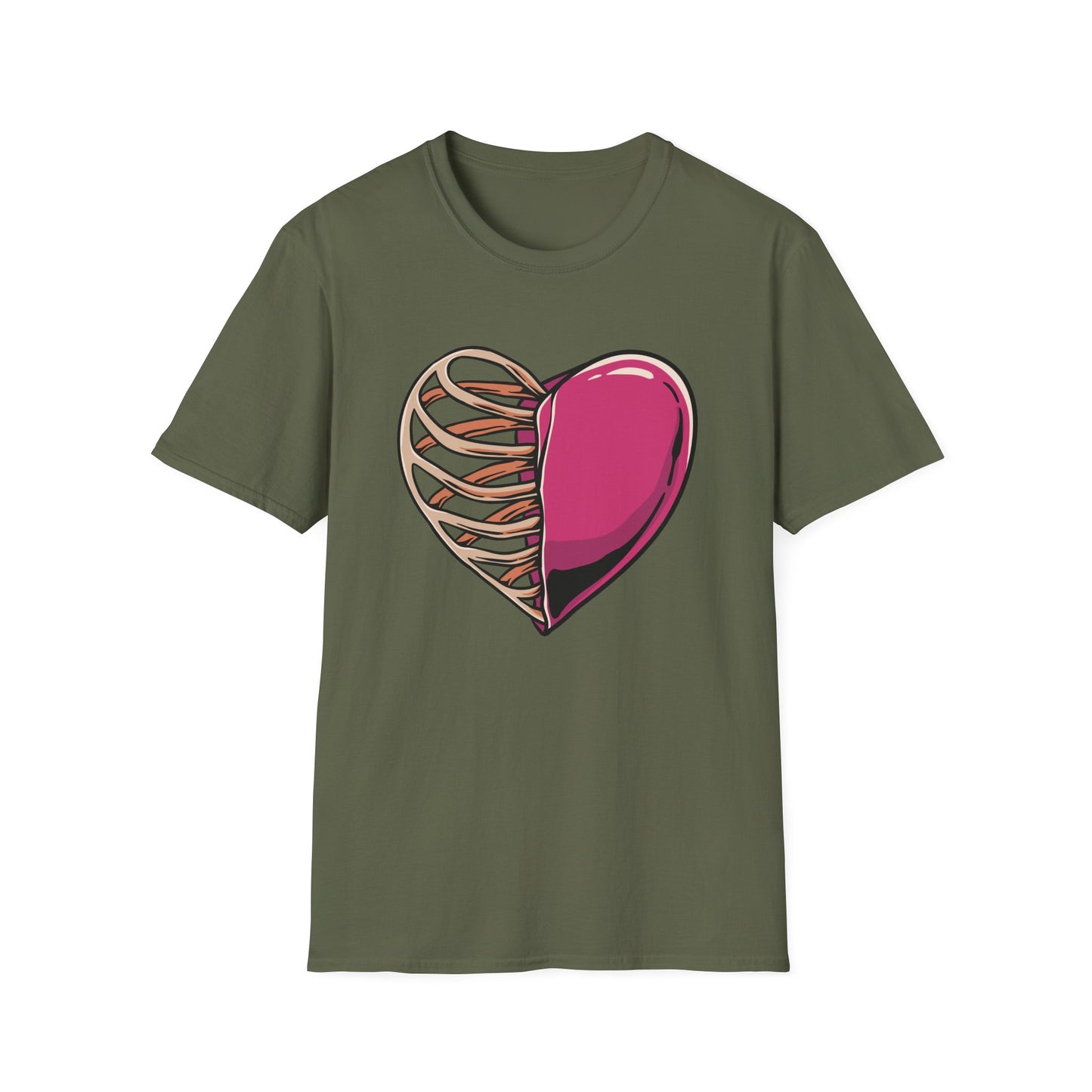 Intriguing Half Heart Rib Cage T-Shirt | Unique Anatomical Love & Vulnerability Tee Design