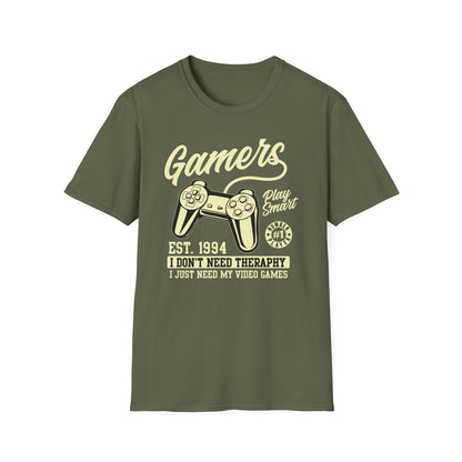 Hilarious Gamer T-Shirt: 'I Don't Need Therapy, Just My Video Games' - Retro Controller Tee for Ultimate Gaming Fans!