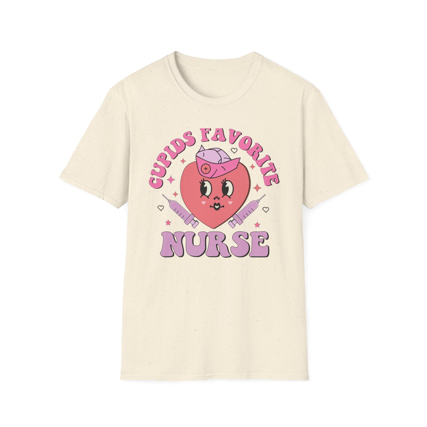 Groovy Cupid's Favorite Nurse T-Shirt | Retro Heart & Syringe Design | Valentine's Day Gift for RNs!