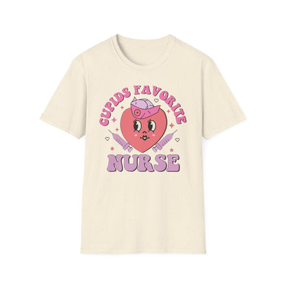 Groovy Cupid's Favorite Nurse T-Shirt | Retro Heart & Syringe Design | Valentine's Day Gift for RNs!