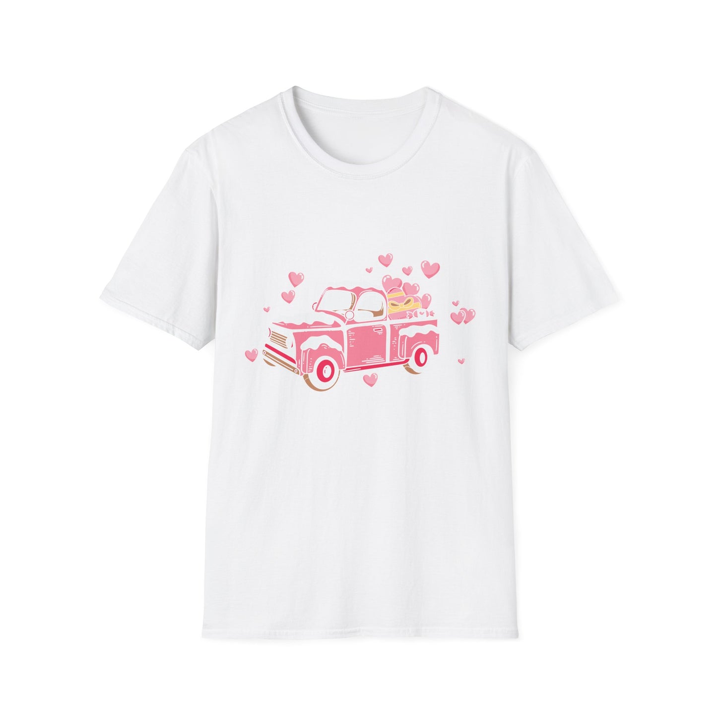Adorable Pink Vintage Pickup Truck T-Shirt - Sweet Valentine's Day Hearts & Gifts Tee for Her | Charming Love Design