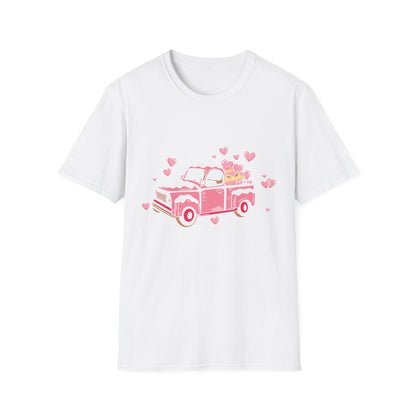 Adorable Pink Vintage Pickup Truck T-Shirt - Sweet Valentine's Day Hearts & Gifts Tee for Her | Charming Love Design
