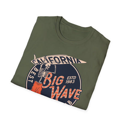 Epic California Big Wave Surfing Club T-Shirt - Vintage Skeleton Surfer Tee for Beach Lovers & Retro Style Fans