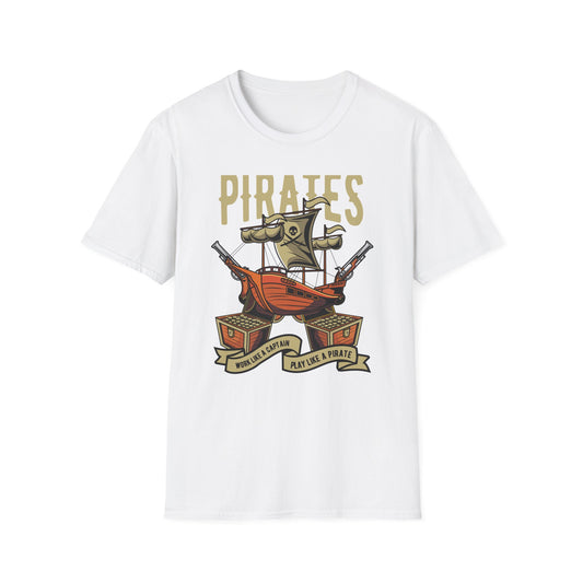 Bold Pirate Ship & Treasure T-Shirt | Work Like A Captain Play Like A Pirate Tee | Epic Adventure Lover Gift