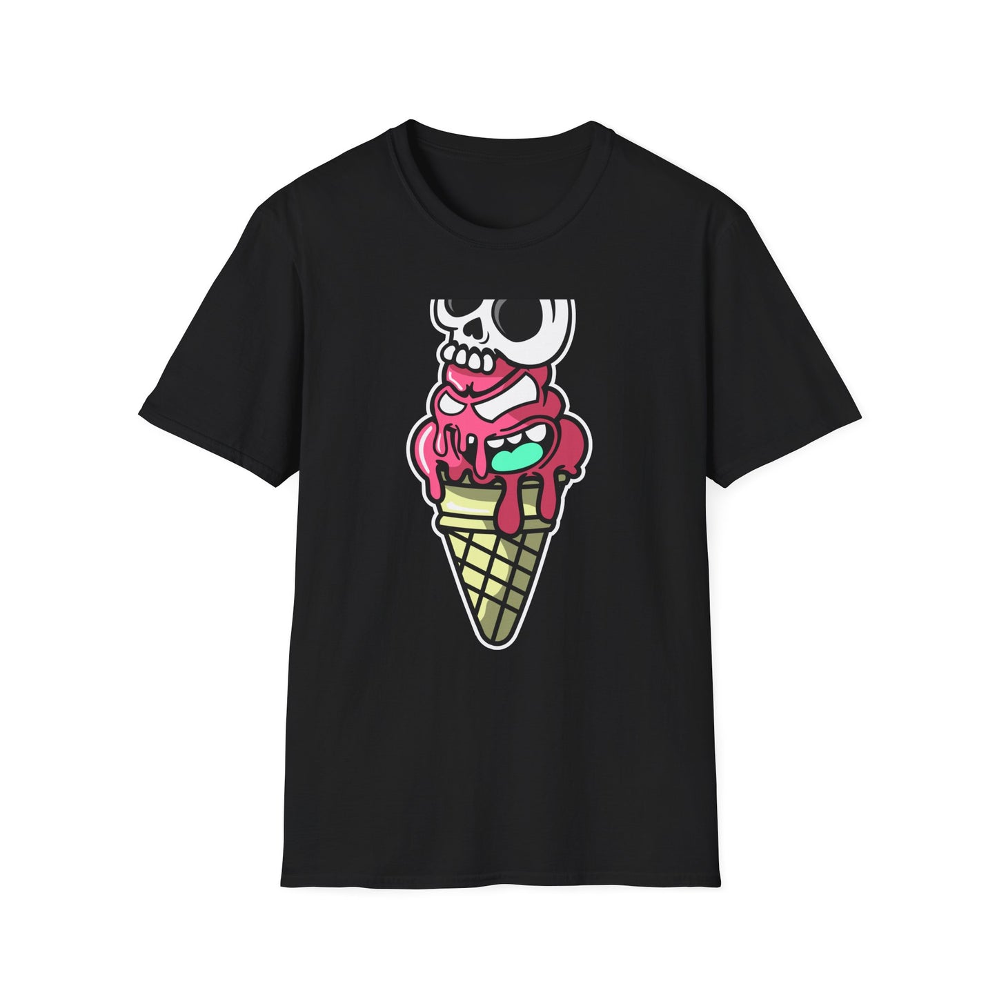 Spooky Sweet Skull Ice Cream Cone T-Shirt - Edgy Monster Dessert Tee for Goth & Punk Fans | Unique & Cool