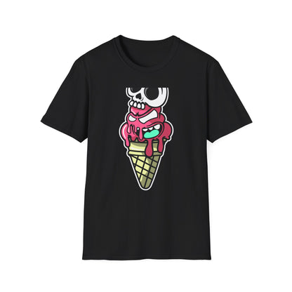 Spooky Sweet Skull Ice Cream Cone T-Shirt - Edgy Monster Dessert Tee for Goth & Punk Fans | Unique & Cool