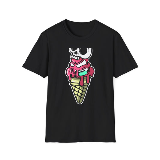 Spooky Sweet Skull Ice Cream Cone T-Shirt - Edgy Monster Dessert Tee for Goth & Punk Fans | Unique & Cool