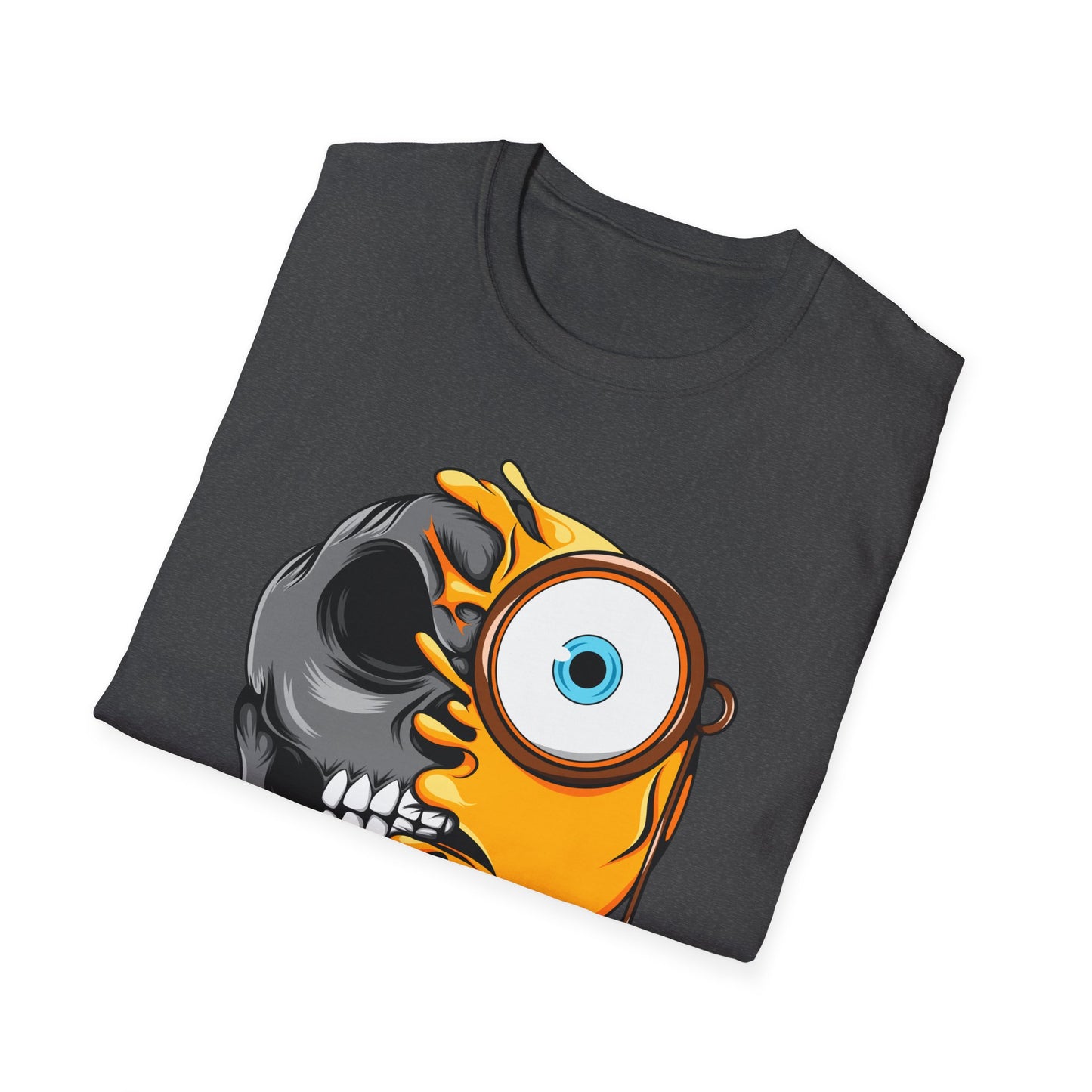 Edgy Half Skull Half Emoji T-Shirt | Unique Melting Monocle Face Tee | Awesome Duality Art for Bold Style
