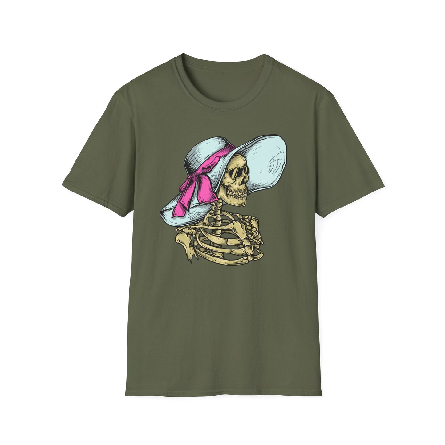 Effortlessly Chic Skeleton Sun Hat T-Shirt | Sassy Summer Beach Vacation Tee | Unique Women's Fashion