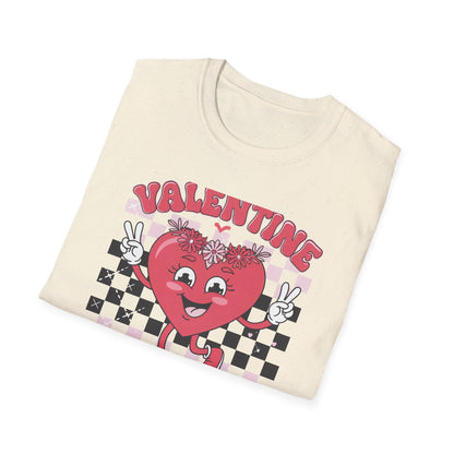 Groovy Valentine Vibes T-Shirt | Adorable Retro Heart Peace Sign Tee with Flower Crown for Valentine's Day