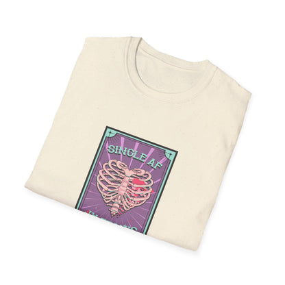 Bold SINGLE AF T-Shirt | Funny Anti-Valentine's Skeleton Heart Tee | Unique Self-Love Statement Graphic Shirt