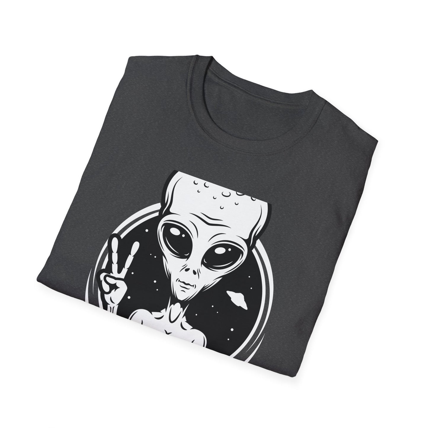 Awesome Peace Sign Alien T-Shirt | Retro Sci-Fi Space Lover UFO Graphic Tee | Unique Extraterrestrial Design