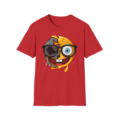 Bold Melting Skull Emoji T-Shirt | Edgy Dripping Face with Cool Glasses | Unique Trendy Tee for Halloween & Streetwear Lovers