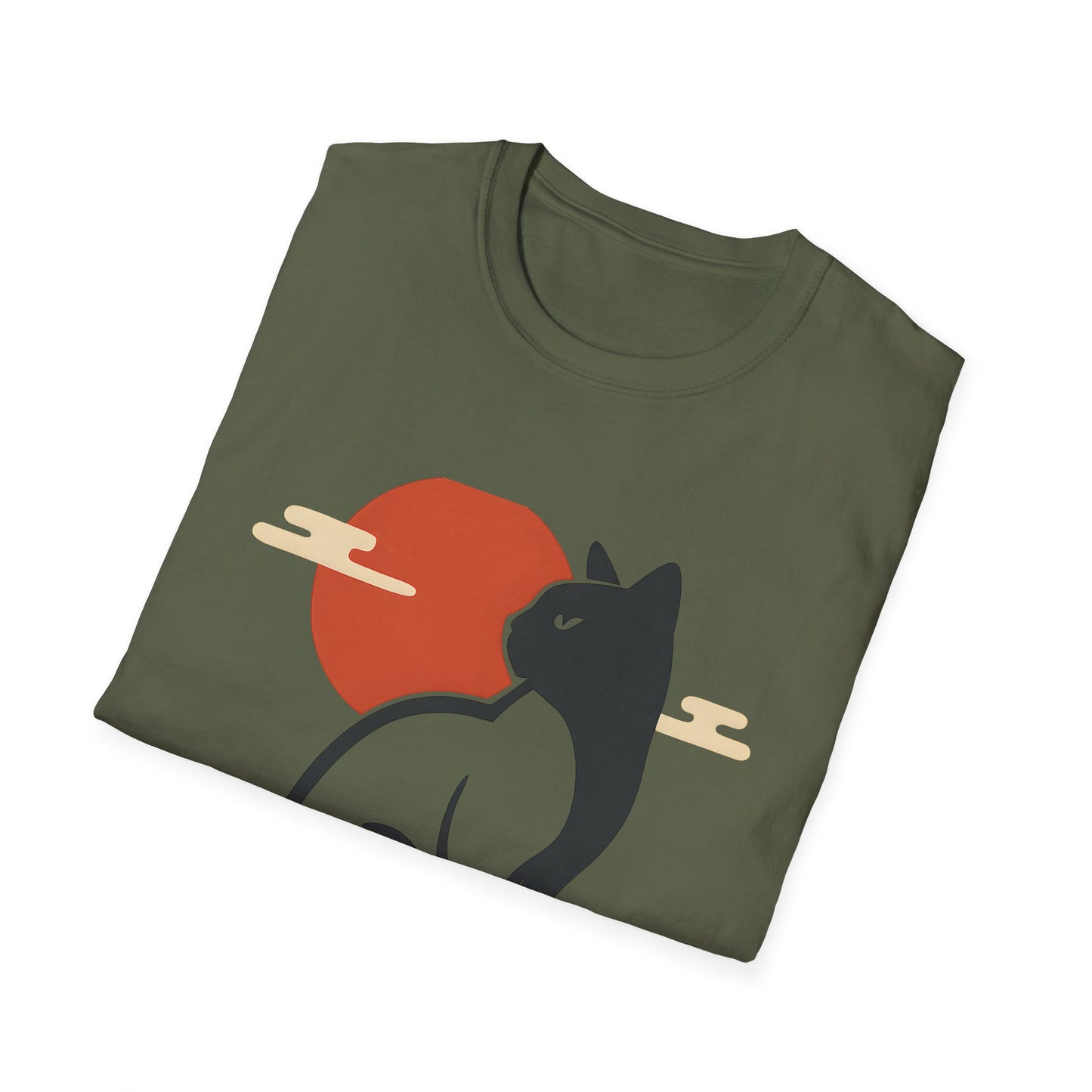 Japanese Cat Silhouette Red Sun Graphic T-Shirt