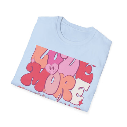 Groovy "LOVE MORE worry less" T-Shirt | Retro Happy Heart Tee | Positive Vibes Apparel for All | Inspiring Gift