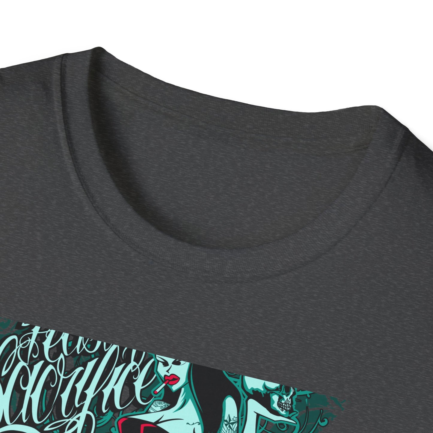Bold 'Feast of Sacrifice' T-Shirt - Edgy Pin-Up Girl, Flaming Skulls & Tattoo Art for Goth & Alternative Style