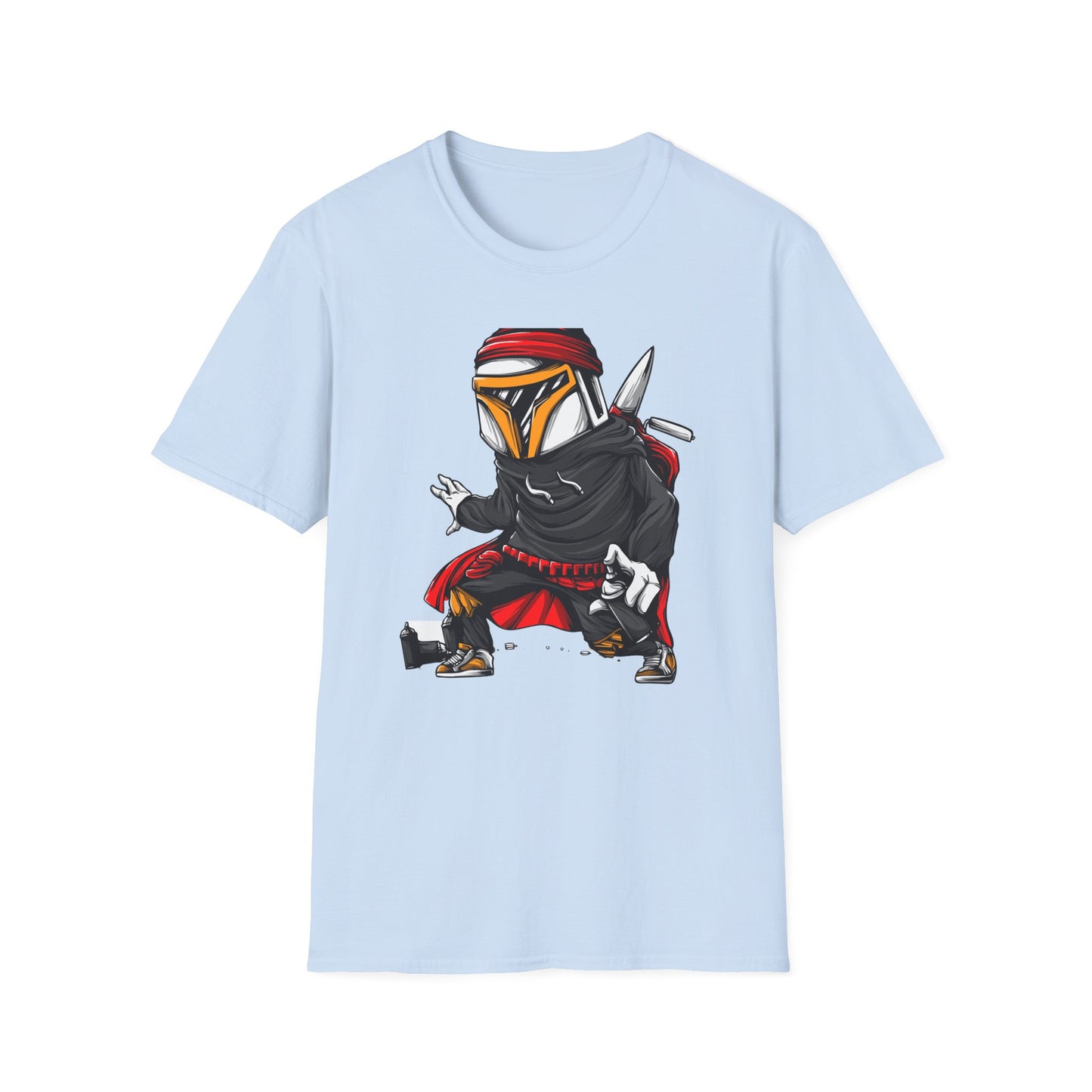 Epic Urban Mandalorian Graffiti Artist T-Shirt | Unique Sci-Fi Street Art Tee | Cool Bounty Hunter Fan Gift