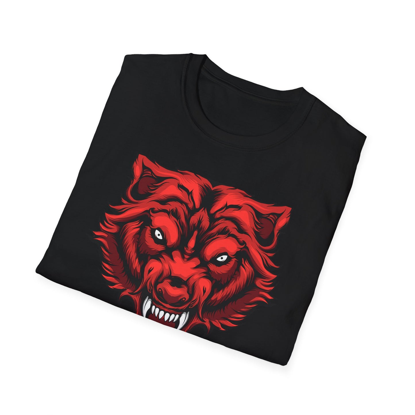 Fierce Red Snarling Beast T-Shirt: Unleash Your Inner Power - Aggressive Wolf Head Graphic Tee