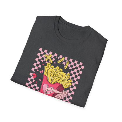 I Only Have Fries For You T-Shirt | Edgy Skeleton Hand & Broken Heart Fries Tee | Funny Foodie Alt Aesthetic Pink & Black Top