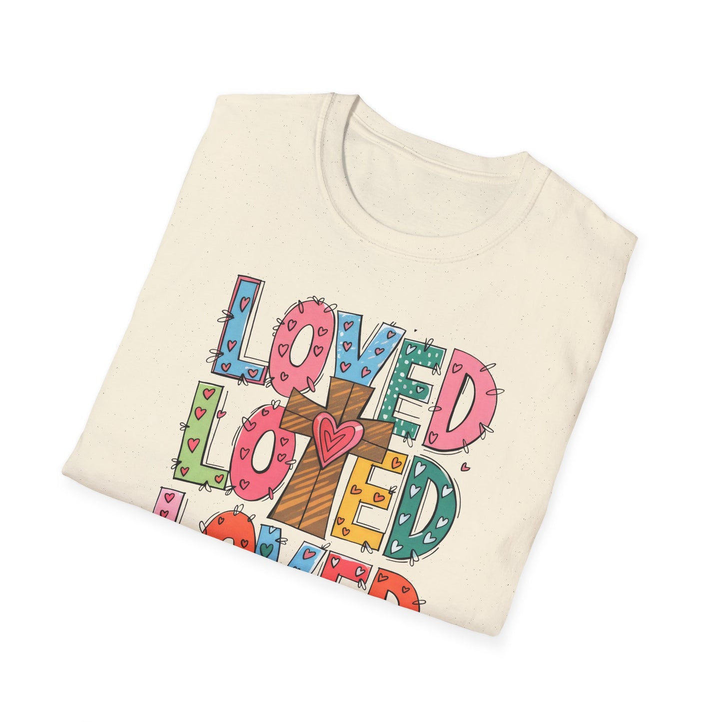 Vibrant Loved John 3:16 T-Shirt | Christian Faith Cross Hearts Tee | Uplifting Scripture Apparel for Women & Believers