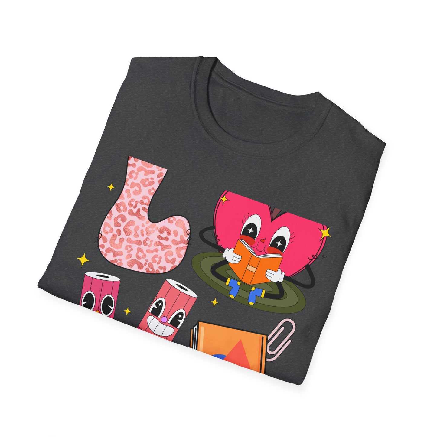Groovy Leopard 'L' Back to School T-Shirt | Whimsical Reading Apple & Pencil Pals Tee | Fun Teacher Student Gift Idea