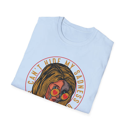 Unique 'Can't Hide My Sadness' T-Shirt - Sad People Club Emo Pop Art Tee with Crying Girl & Broken Heart Shades