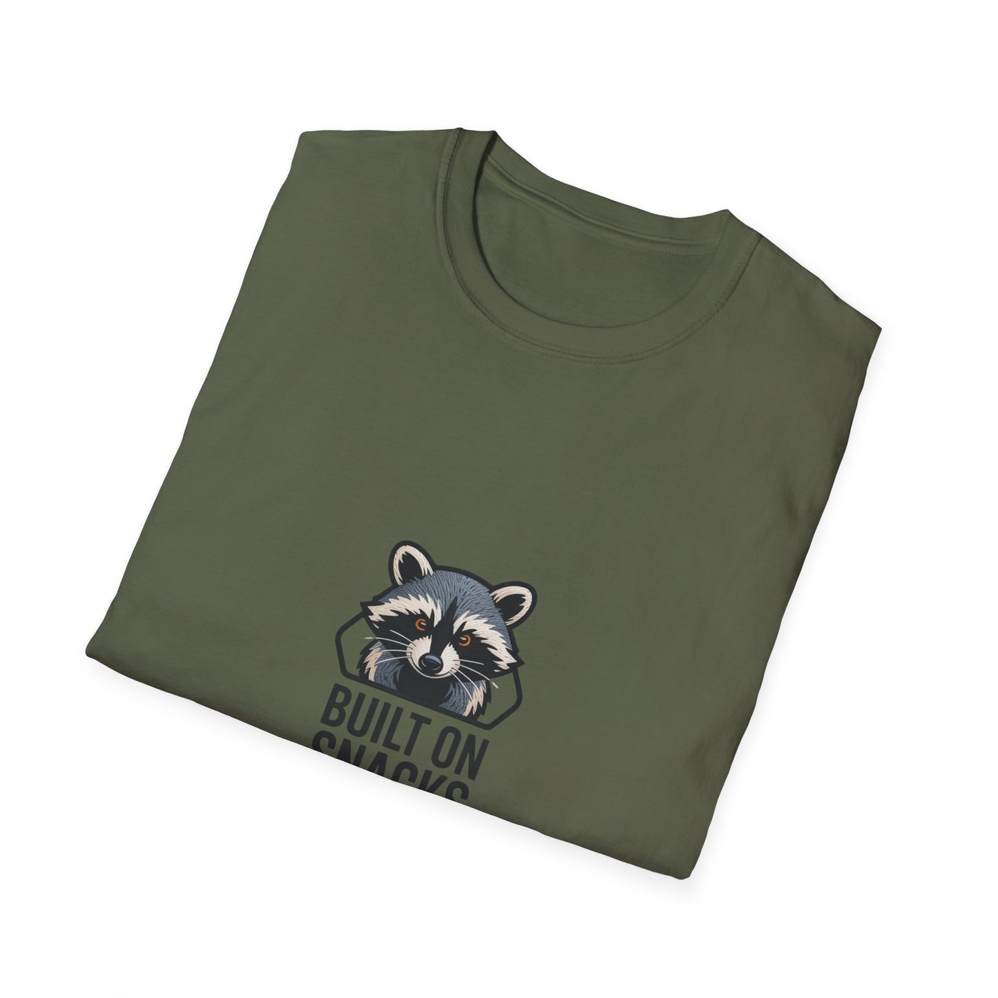Hilarious Raccoon 'Built On Snacks' T-Shirt | Funny Animal Foodie Tee | Awesome Snack Lover Gift