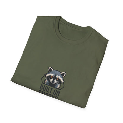 Hilarious Raccoon 'Built On Snacks' T-Shirt | Funny Animal Foodie Tee | Awesome Snack Lover Gift