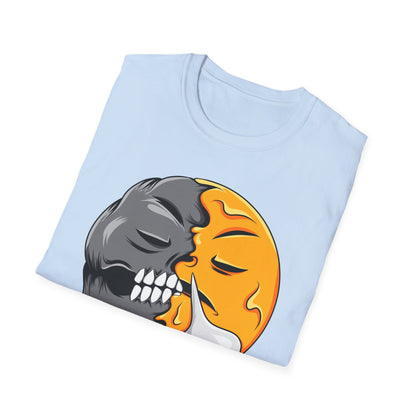 Vibrant Sleepy Skull Moon T-Shirt | Edgy Celestial Vapor Graphic Tee - Unique Streetwear Art