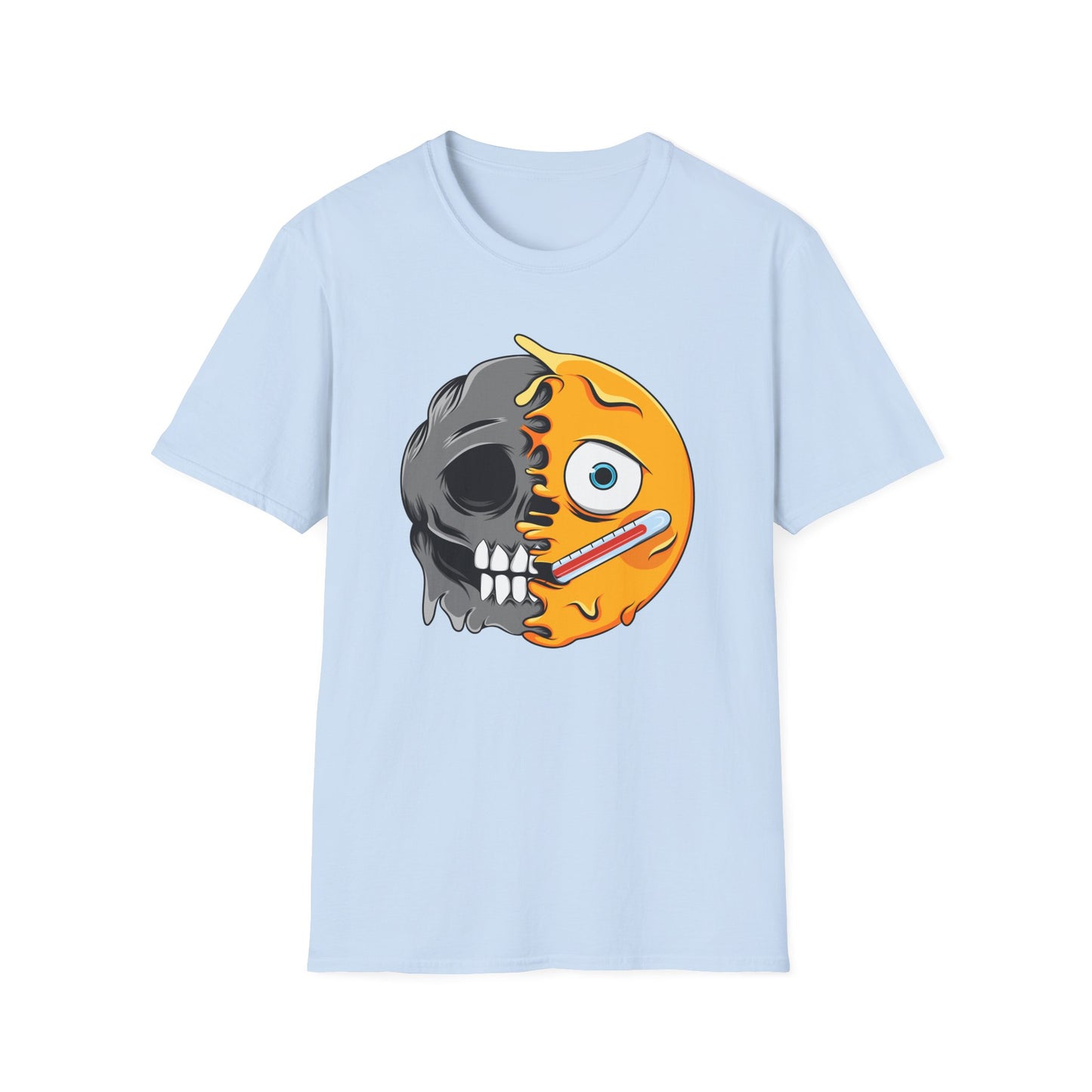 Epic Melting Skull Sick Emoji T-Shirt | Unique Duality Design for Edgy Statement Style & Dark Humor
