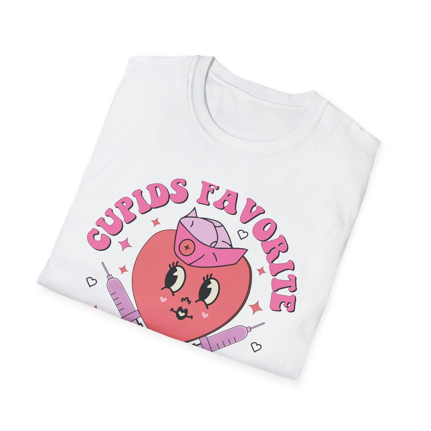 Groovy Cupid's Favorite Nurse T-Shirt | Retro Heart & Syringe Design | Valentine's Day Gift for RNs!