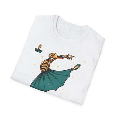 Enchanting Skeleton Ballerina T-Shirt | Mystical Dance Goth Tee | Unique Spooky Chic Apparel for Halloween & Beyond