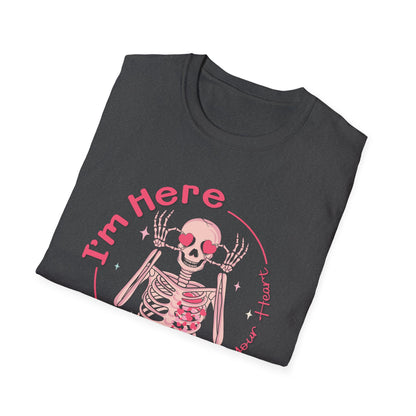 Charming Skeleton Love T-Shirt: "I'm Here To Steal Your Heart" Valentine's Day Graphic Tee – Unique Romantic Gift