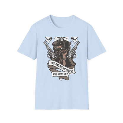 Legendary Wild West Skeleton Cowboy T-Shirt - Iconic American Legend & Vintage Outlaw Rider Tee for Men, Epic Western Culture Fan Gift