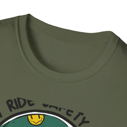 Vibrant Biker Girl Helmet T-Shirt | "Slow Ride Safety First" Retro Motorcycle Rider Tee for Women