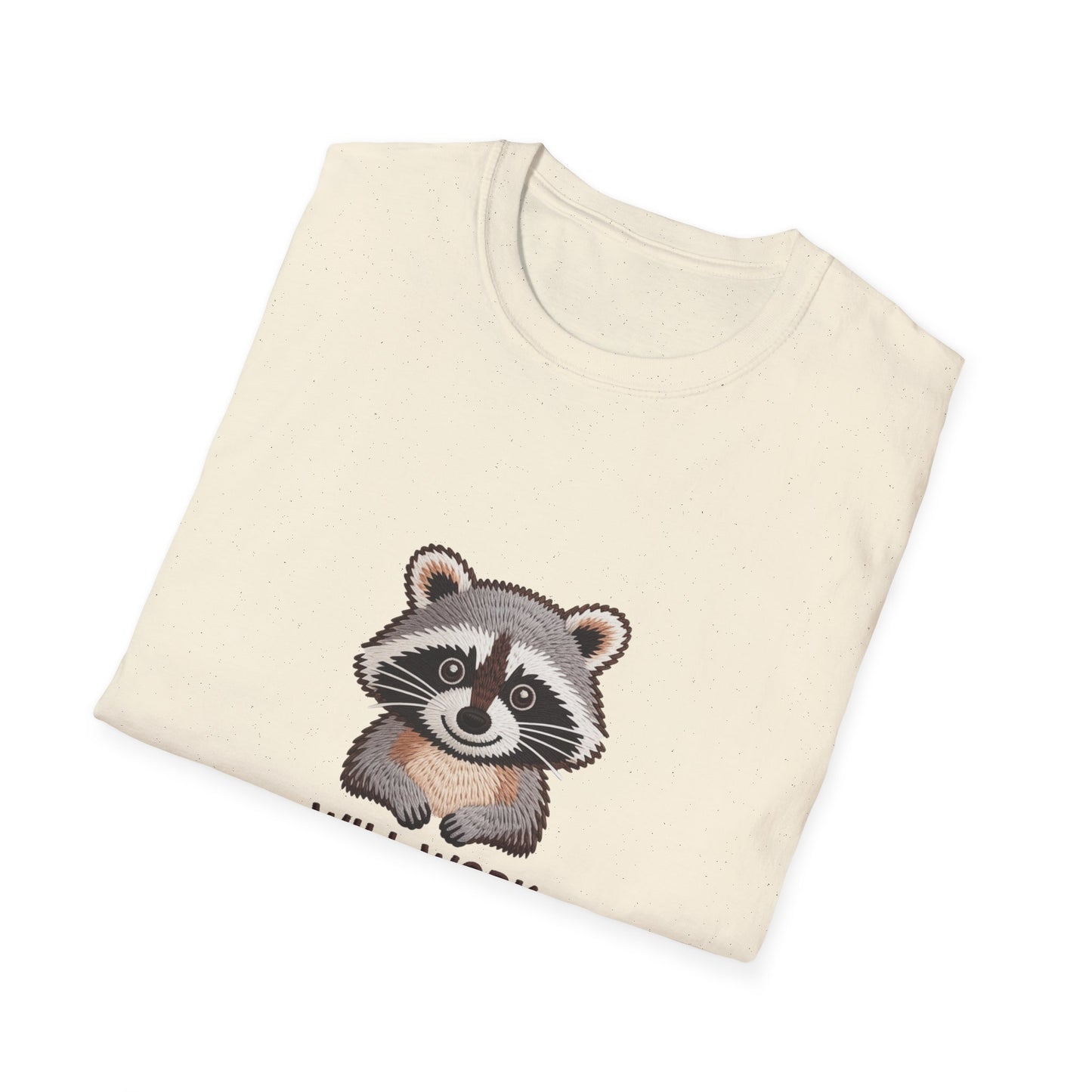 Hilarious Raccoon 'Will Work For Snacks' T-Shirt | Adorable Embroidered-Style Animal Lover Tee Gift