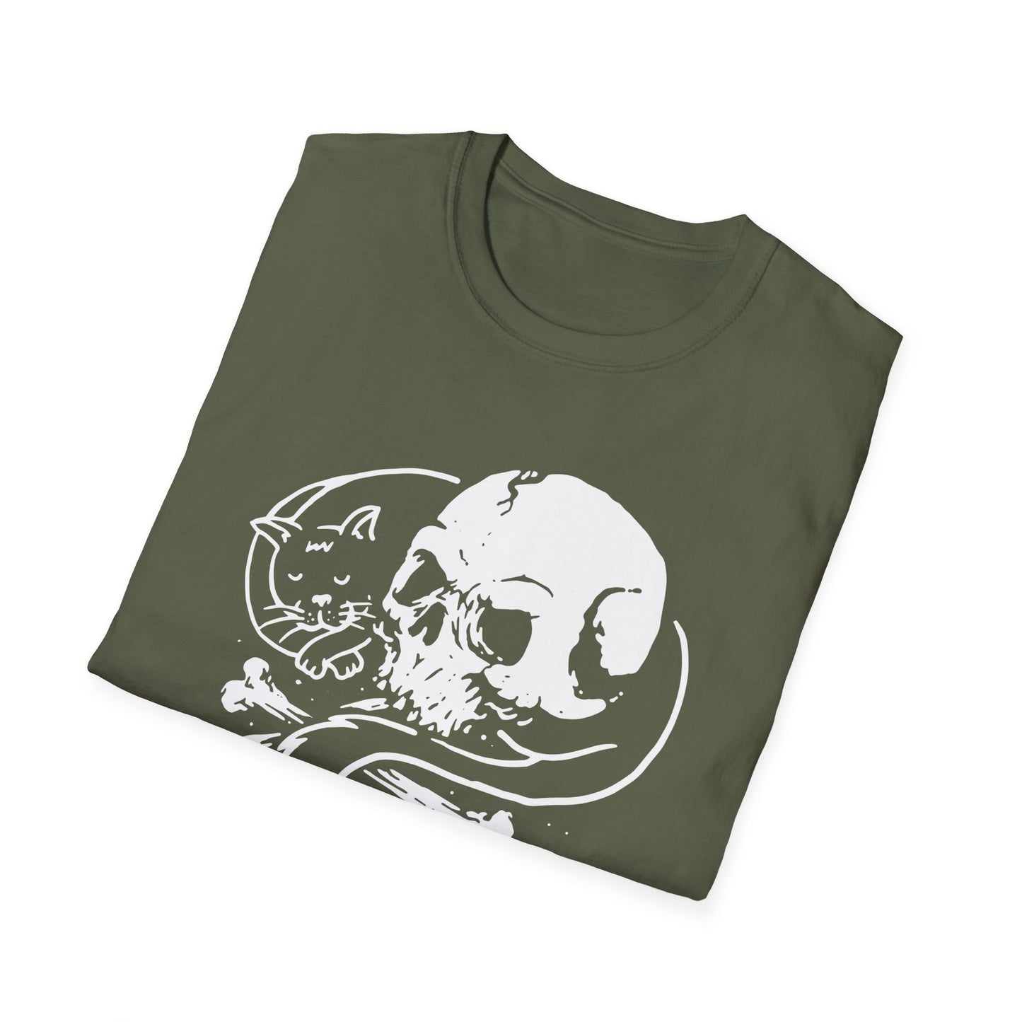Striking Gothic Cat & Skull T-Shirt | Unique Black & White Abstract Art Tee for Edgy Souls & Dark Nature Lovers