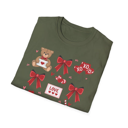 Adorable Valentine's Day Love T-Shirt | Cute Teddy Bear XOXO Heart Balloons & Sweet Treats Tee | Perfect Romantic Gift for Her