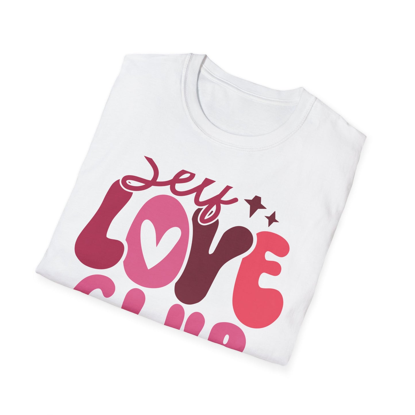 Vibrant Self Love Club T-Shirt | Groovy Retro Heart Design | Empowering Positive Vibes Tee for Women