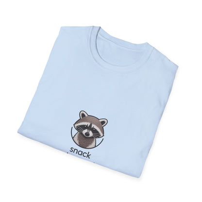 Snack Obsessed Raccoon T-Shirt - Adorable Embroidered Look Tee for Foodie Animal Lovers | Funny Wildlife Fan Gift
