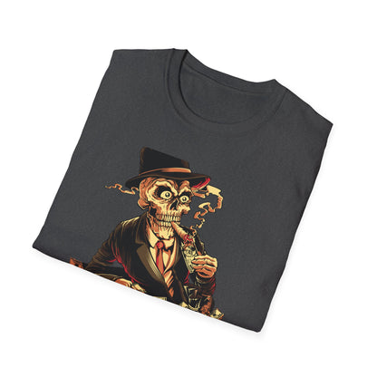 Epic Billionaire Skeleton T-Shirt: Dapper Skull, Money Stacks & Burning Dollar Cigar - Ultimate Hustle Tee